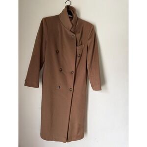 Vintage Wool Coat Camel Double Breasted Minimalist Made in USA Petite Classic